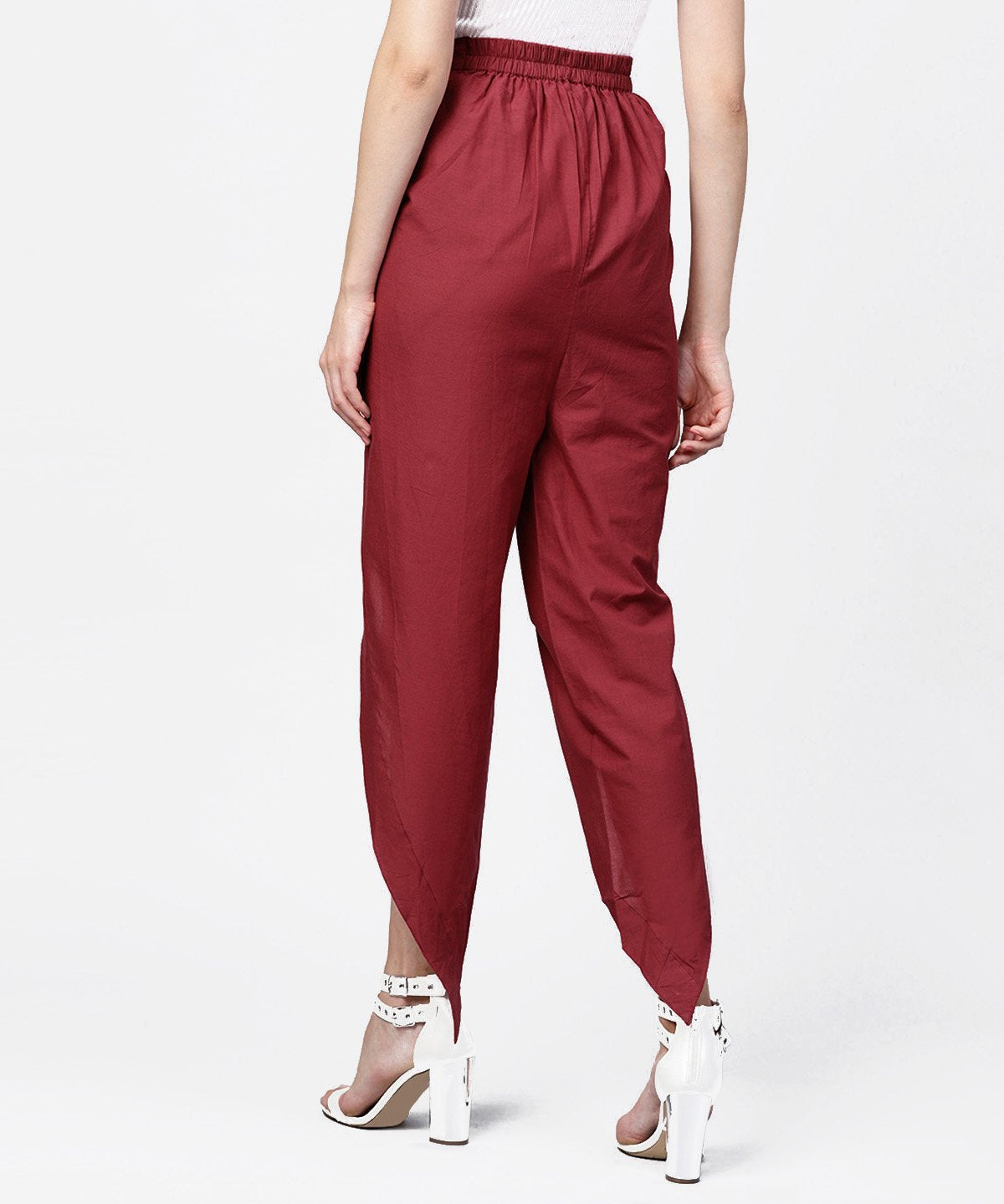 Solid Wine Ankle Length Cotton Tulip Pant | LASVINI - Redefining Indian Fashion with Elegance