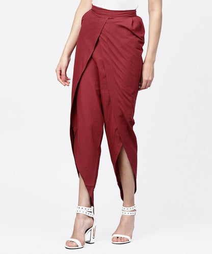 Solid Wine Ankle Length Cotton Tulip Pant | LASVINI - Redefining Indian Fashion with Elegance