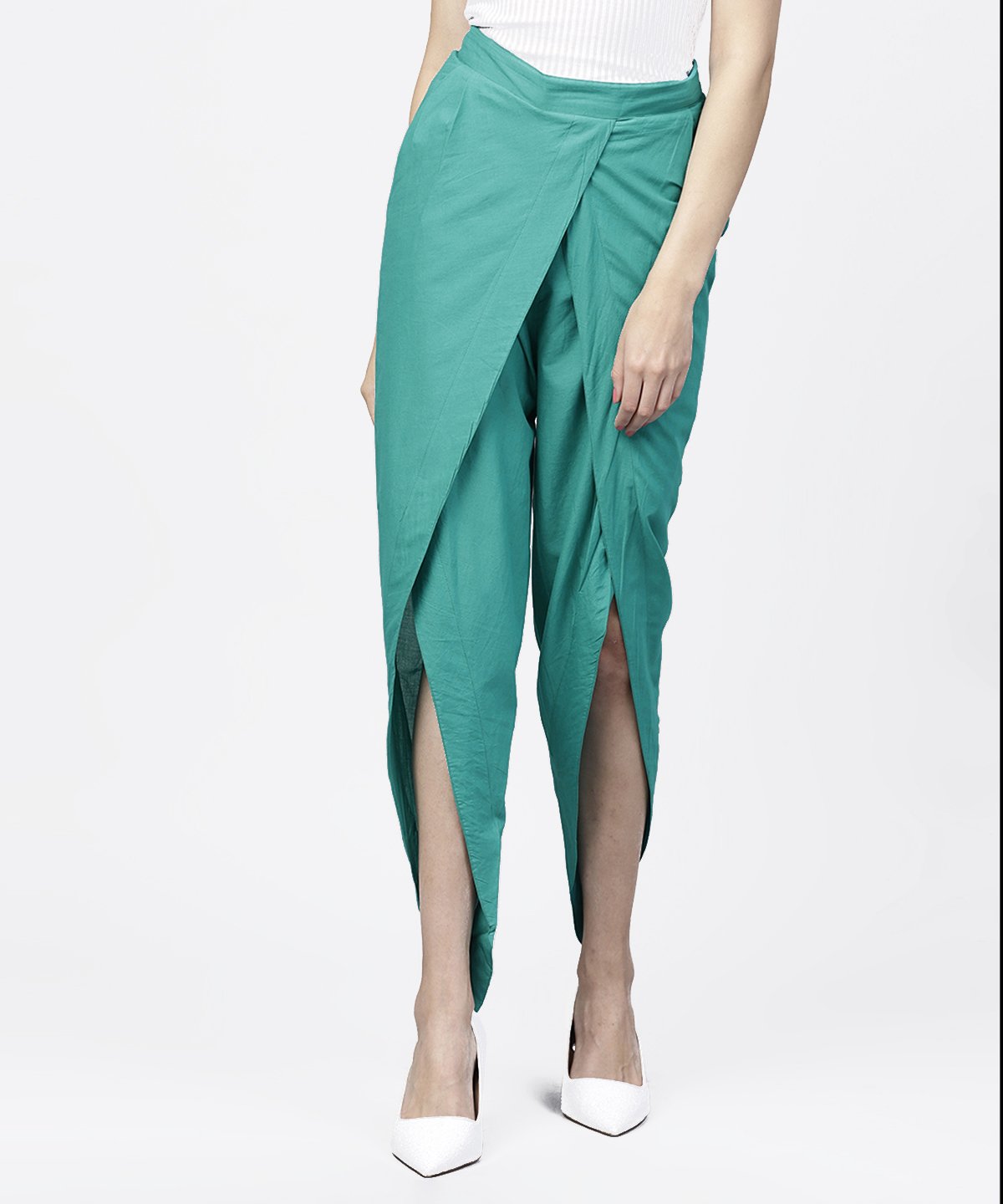 Solid Aqua  Ankle Length Cotton Tulip Pant | LASVINI - Redefining Indian Fashion with Elegance