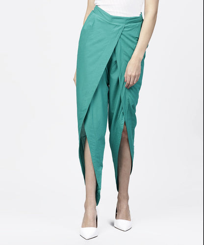 Solid Aqua  Ankle Length Cotton Tulip Pant | LASVINI - Redefining Indian Fashion with Elegance