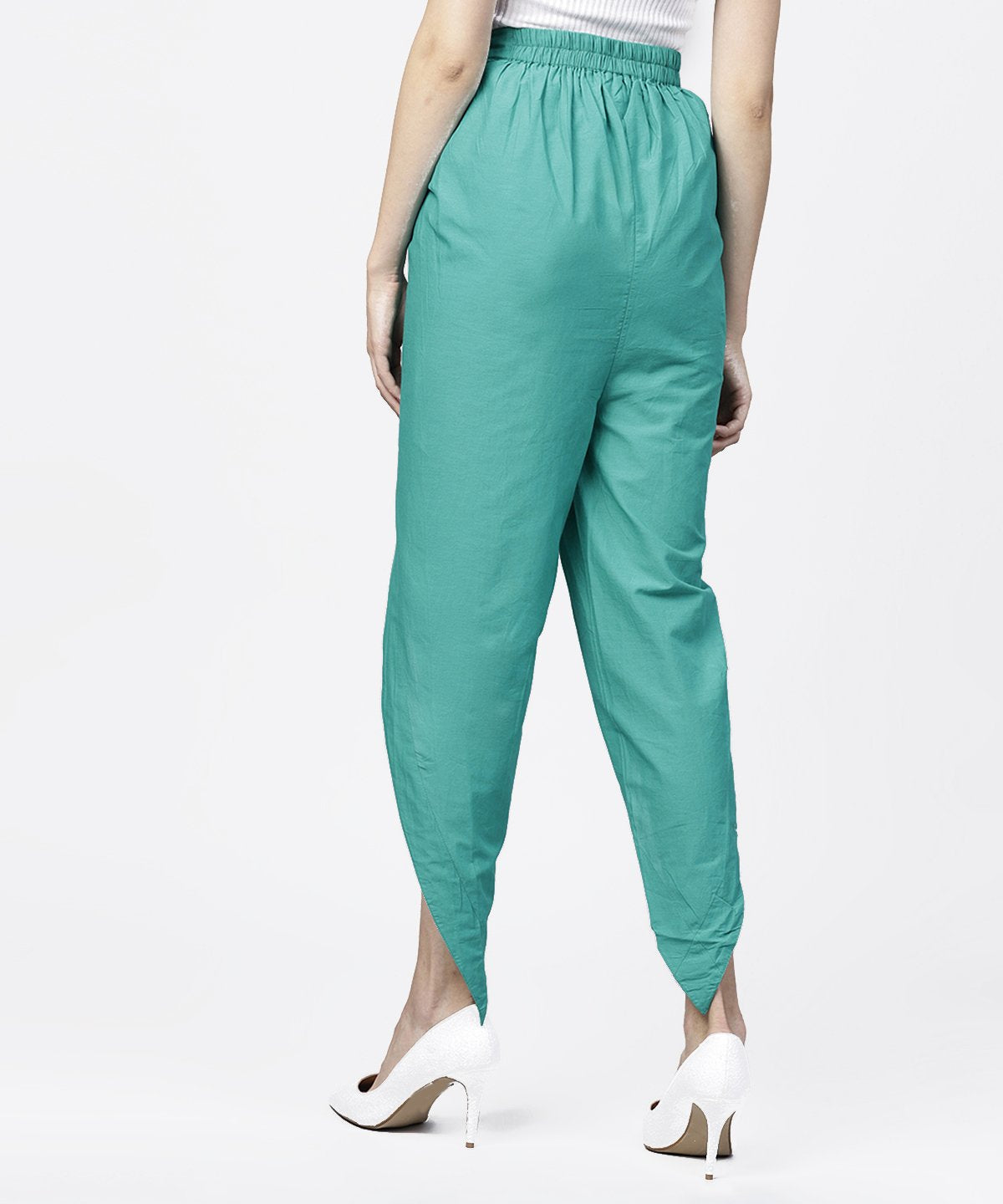 Solid Aqua  Ankle Length Cotton Tulip Pant | LASVINI - Redefining Indian Fashion with Elegance