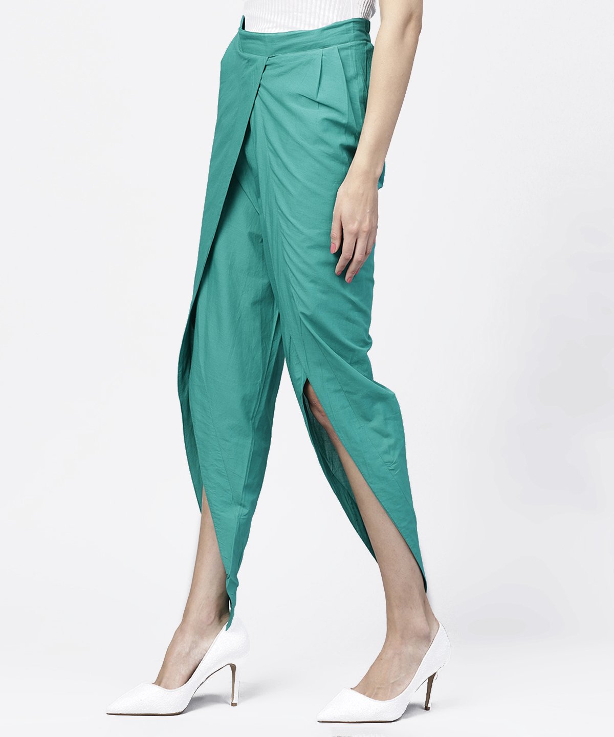 Solid Aqua  Ankle Length Cotton Tulip Pant | LASVINI - Redefining Indian Fashion with Elegance