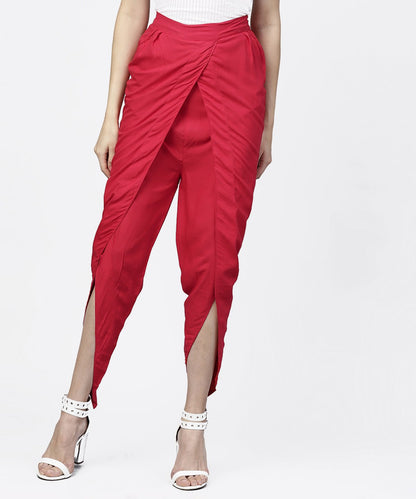 Solid Maroon Ankle Length Cotton Tulip Pant | LASVINI - Redefining Indian Fashion with Elegance