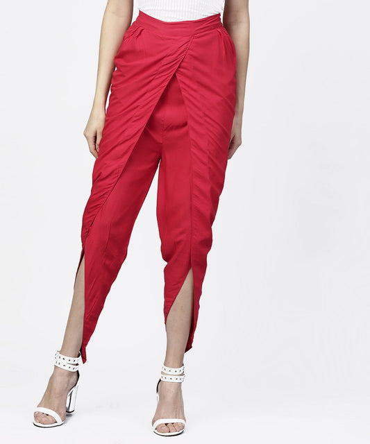 Solid Maroon Ankle Length Cotton Tulip Pant | LASVINI - Redefining Indian Fashion with Elegance