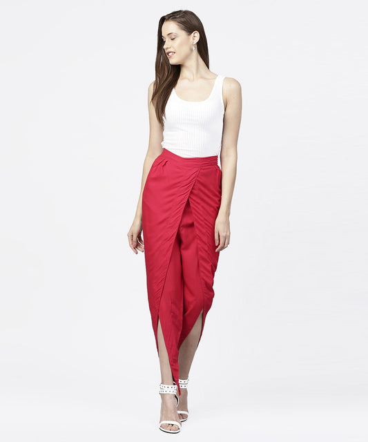 Solid Maroon Ankle Length Cotton Tulip Pant | LASVINI - Redefining Indian Fashion with Elegance