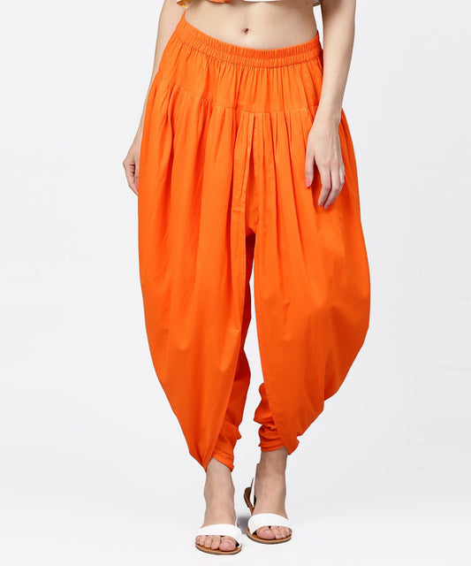 Solid Orange Ankle Length Cotton Dhoti Pant | LASVINI - Redefining Indian Fashion with Elegance
