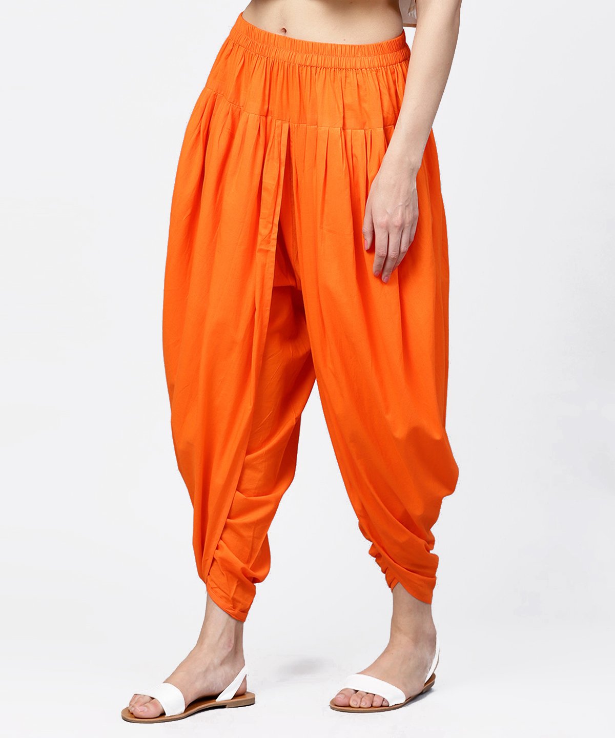 Solid Orange Ankle Length Cotton Dhoti Pant | LASVINI - Redefining Indian Fashion with Elegance