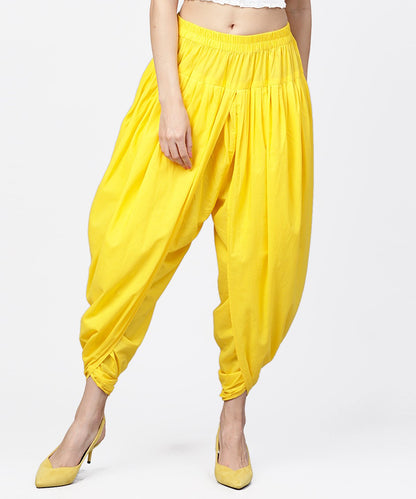 Solid Yellow Ankle Length Cotton Dhoti Pant | LASVINI - Redefining Indian Fashion with Elegance