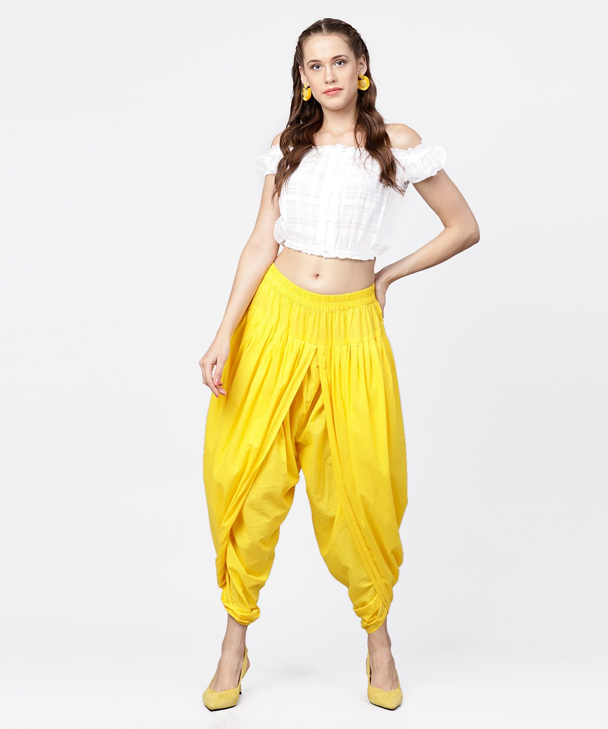 Solid Yellow Ankle Length Cotton Dhoti Pant | LASVINI - Redefining Indian Fashion with Elegance