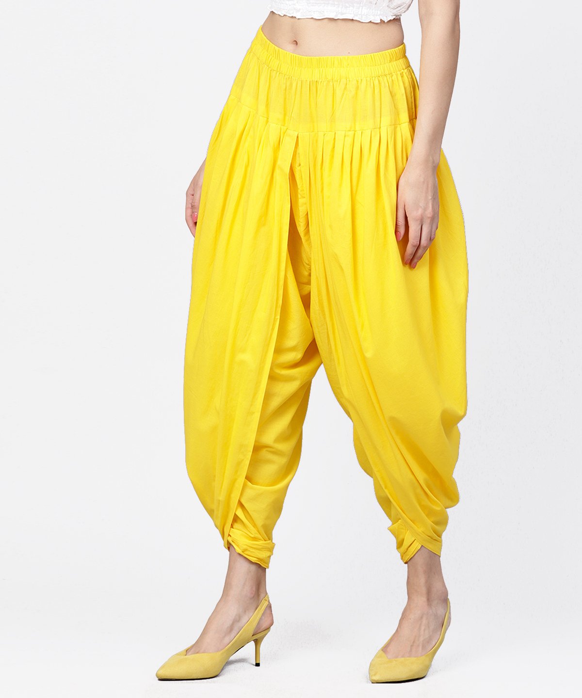 Solid Yellow Ankle Length Cotton Dhoti Pant | LASVINI - Redefining Indian Fashion with Elegance