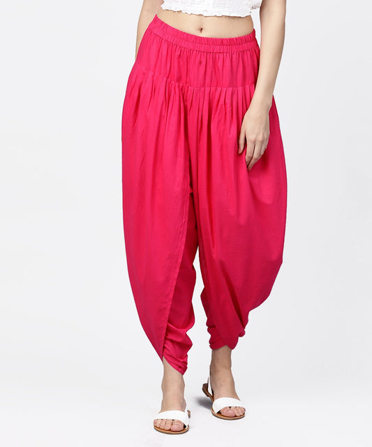Solid Rani Pink Ankle Length Cotton Dhoti Pant | LASVINI - Redefining Indian Fashion with Elegance