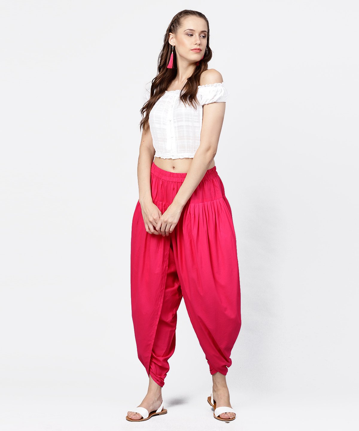 Solid Rani Pink Ankle Length Cotton Dhoti Pant | LASVINI - Redefining Indian Fashion with Elegance