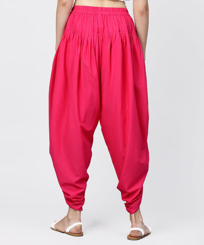 Solid Rani Pink Ankle Length Cotton Dhoti Pant | LASVINI - Redefining Indian Fashion with Elegance