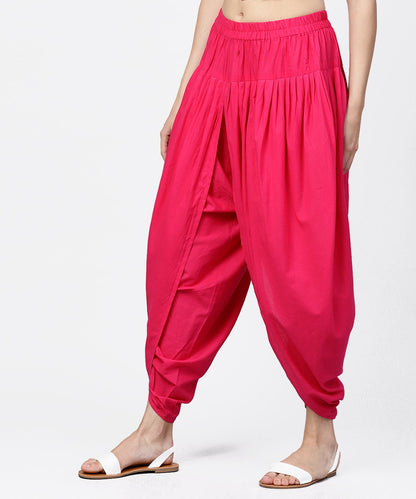 Solid Rani Pink Ankle Length Cotton Dhoti Pant | LASVINI - Redefining Indian Fashion with Elegance