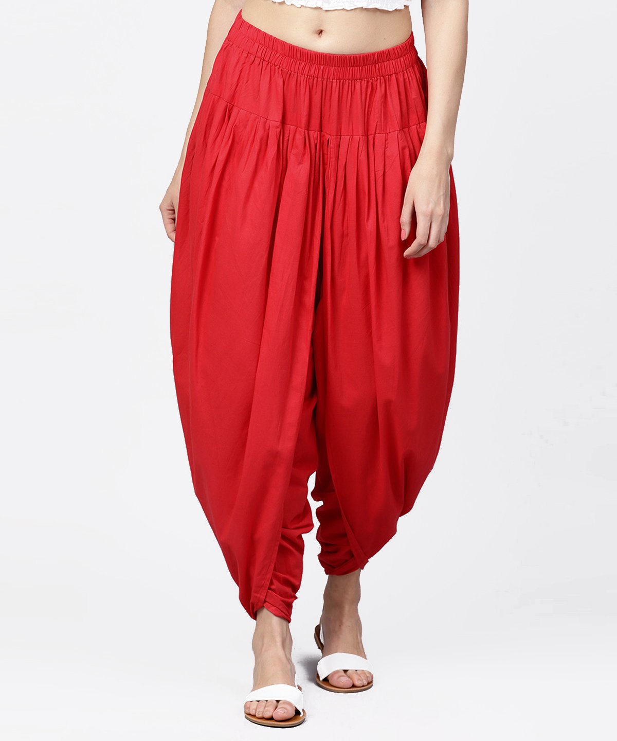 Solid Crimson Red Ankle Length Cotton Dhoti Pant | LASVINI - Redefining Indian Fashion with Elegance