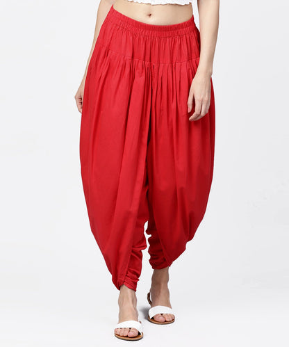 Solid Crimson Red Ankle Length Cotton Dhoti Pant | LASVINI - Redefining Indian Fashion with Elegance