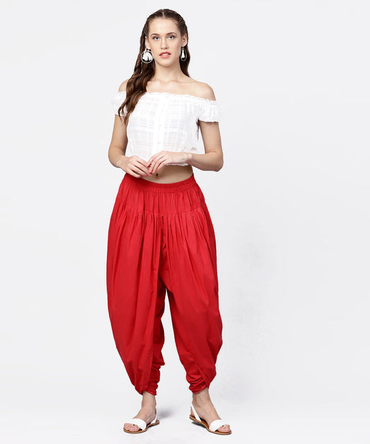 Solid Crimson Red Ankle Length Cotton Dhoti Pant | LASVINI - Redefining Indian Fashion with Elegance