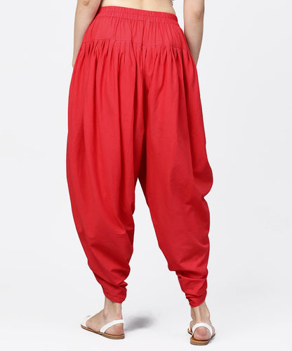 Solid Crimson Red Ankle Length Cotton Dhoti Pant | LASVINI - Redefining Indian Fashion with Elegance