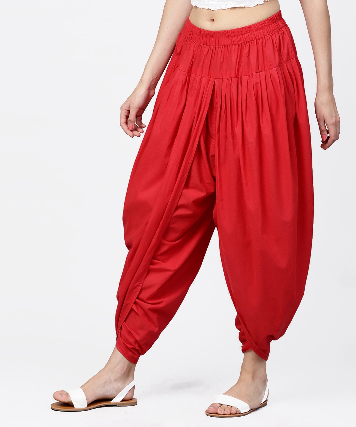 Solid Crimson Red Ankle Length Cotton Dhoti Pant | LASVINI - Redefining Indian Fashion with Elegance