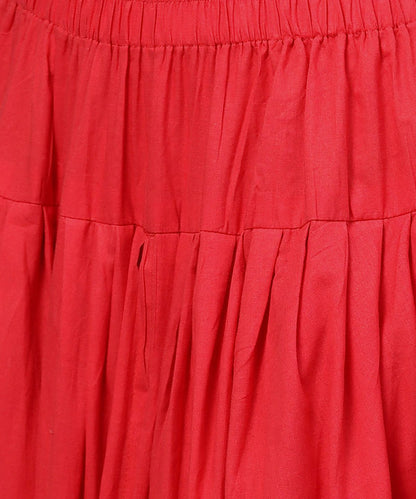 Solid Crimson Red Ankle Length Cotton Dhoti Pant | LASVINI - Redefining Indian Fashion with Elegance
