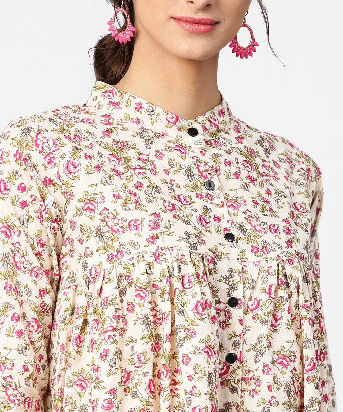 Floral Printed 3/4Th Sleeve Short Cotton Top With Solid Pink Palazzo | LASVINI - Redefining Indian Fashion with Elegance