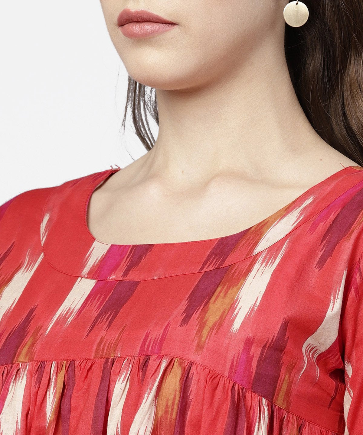 Red 3/4Th Sleeve Short Cotton Flared Sleeve Top With Beige Ankle Length Regular Fit Palazzo | LASVINI - Redefining Indian Fashion with Elegance