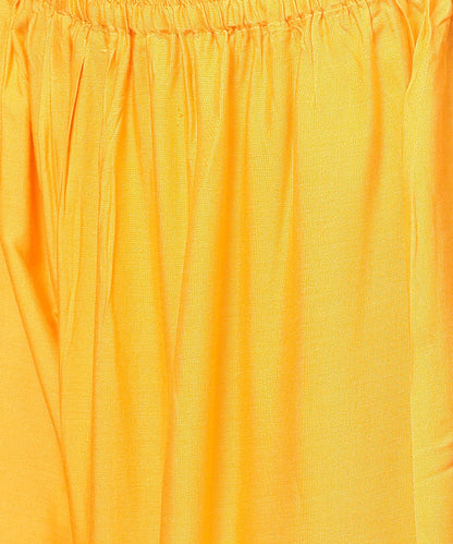 White Printed Half Sleeve Short Cotton Top With Yellow Regular Fit Palazzo | LASVINI - Redefining Indian Fashion with Elegance