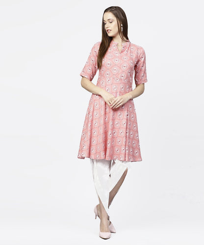 Peach Printed Half Sleeve Short Anarkali Kurta | LASVINI - Redefining Indian Fashion with Elegance