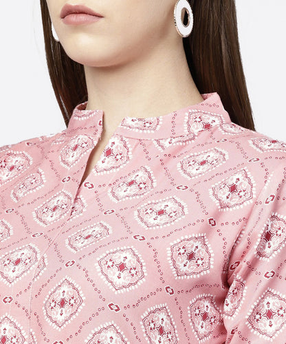 Peach Printed Half Sleeve Short Anarkali Kurta | LASVINI - Redefining Indian Fashion with Elegance