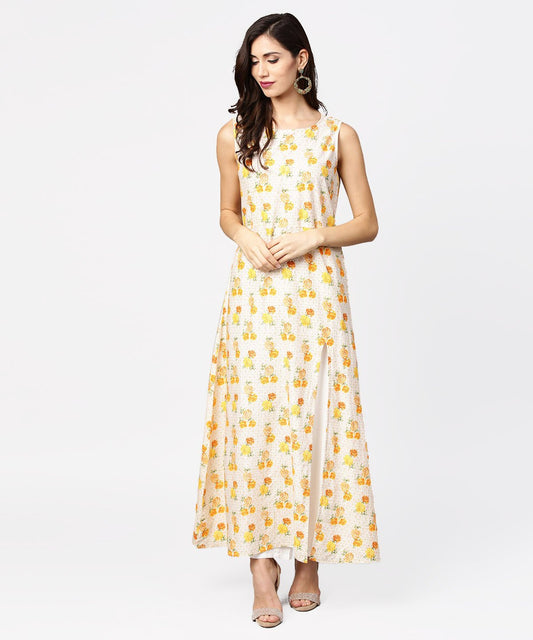 White Printed A-Line Kurta With Round Neck | LASVINI - Redefining Indian Fashion with Elegance