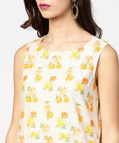 White Printed A-Line Kurta With Round Neck | LASVINI - Redefining Indian Fashion with Elegance