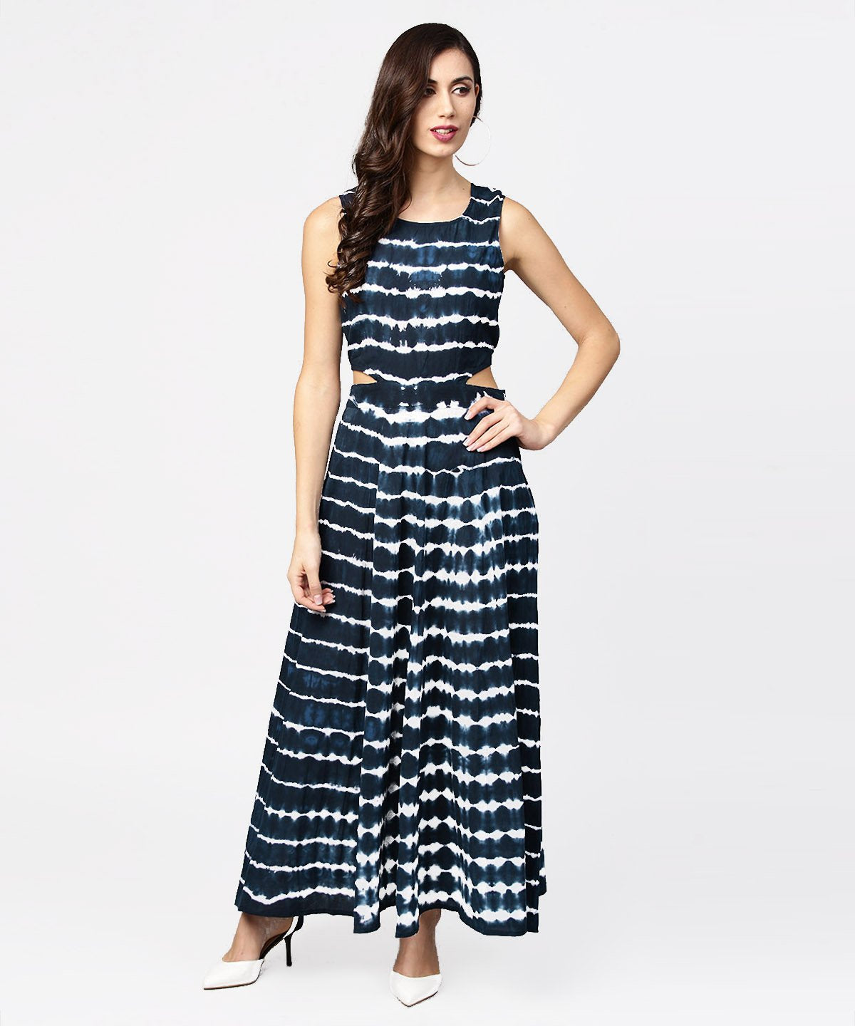 Navy Blue Dyed Half Sleeve Cotton Maxi Dress | LASVINI - Redefining Indian Fashion with Elegance