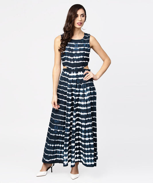 Navy Blue Dyed Half Sleeve Cotton Maxi Dress | LASVINI - Redefining Indian Fashion with Elegance