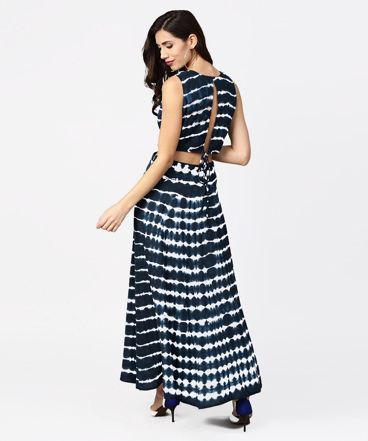 Navy Blue Dyed Half Sleeve Cotton Maxi Dress | LASVINI - Redefining Indian Fashion with Elegance