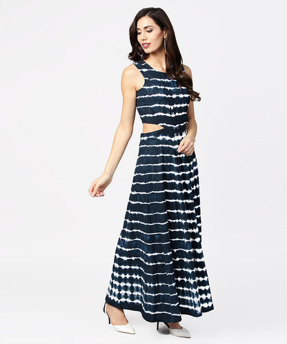 Navy Blue Dyed Half Sleeve Cotton Maxi Dress | LASVINI - Redefining Indian Fashion with Elegance
