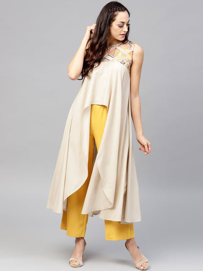 Beige Asymmetric Sleeveless Tunic With Round Neck | LASVINI - Redefining Indian Fashion with Elegance