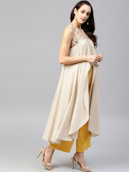 Beige Asymmetric Sleeveless Tunic With Round Neck | LASVINI - Redefining Indian Fashion with Elegance