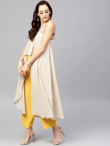 Beige Asymmetric Sleeveless Tunic With Round Neck | LASVINI - Redefining Indian Fashion with Elegance