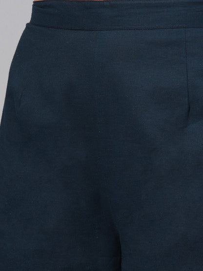 Magenta Printed Kurta Set With Navy Blue Palazzo | LASVINI - Redefining Indian Fashion with Elegance