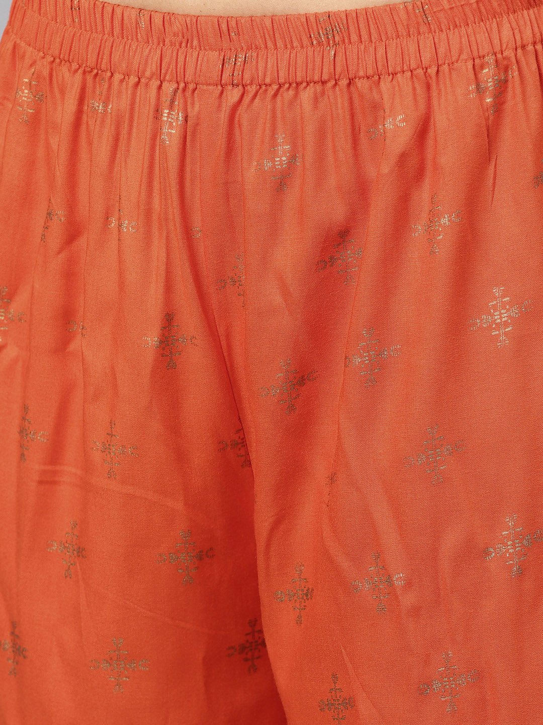 Dark Brown Printed Kurta Set With Orange Printed Palazzo | LASVINI - Redefining Indian Fashion with Elegance