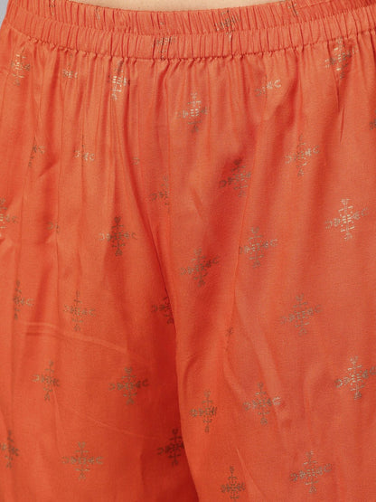 Dark Brown Printed Kurta Set With Orange Printed Palazzo | LASVINI - Redefining Indian Fashion with Elegance