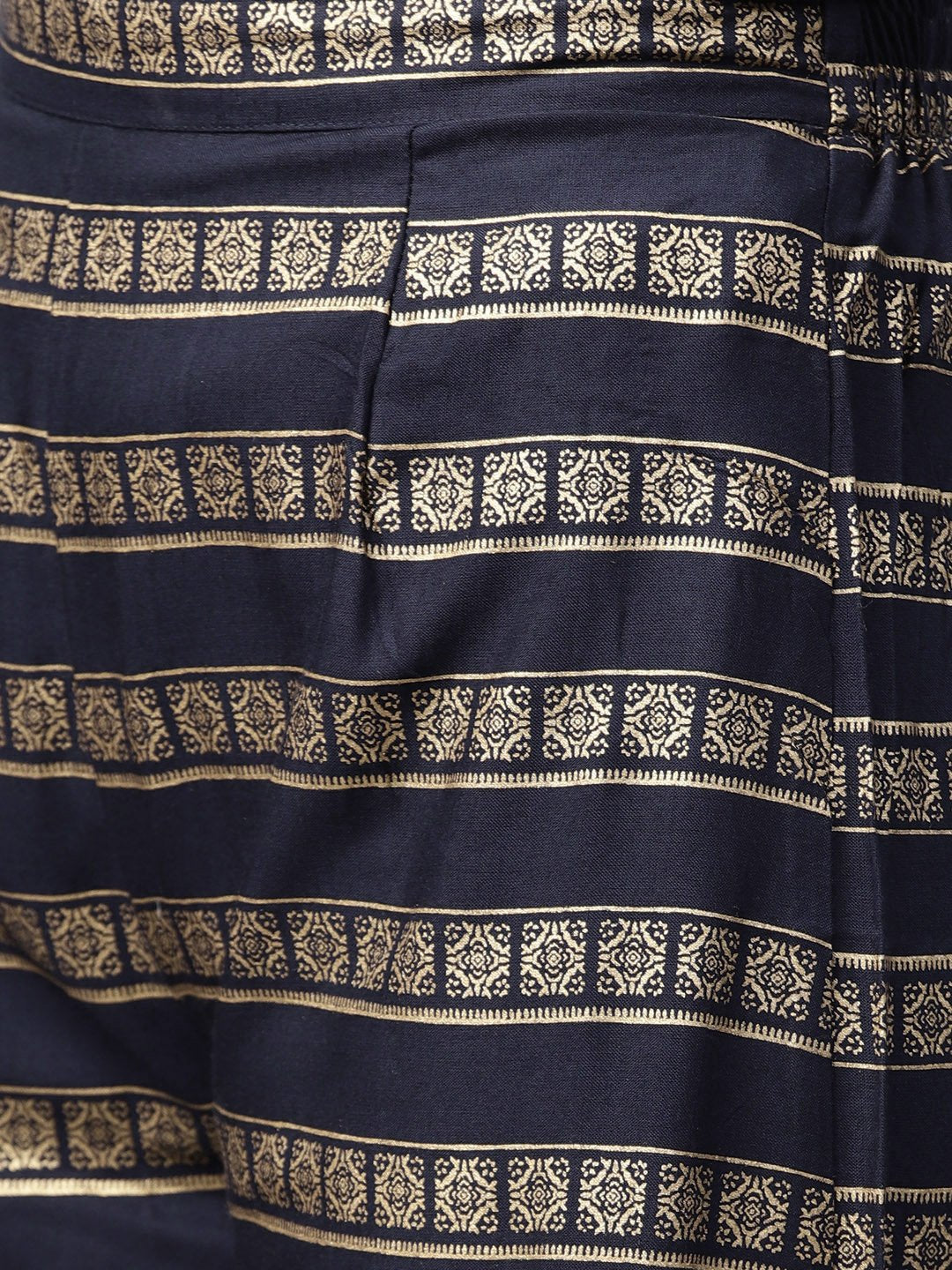 Navy Blue Gold Printed 3/4Th Sleeve Cotton Kurta With Ankle Length Palazzo | LASVINI - Redefining Indian Fashion with Elegance