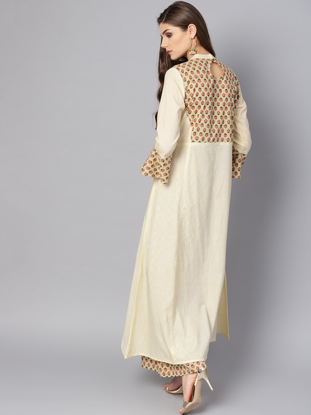 Cream Printed Front Yoke Kurta  Set  With Palazzo | LASVINI - Redefining Indian Fashion with Elegance