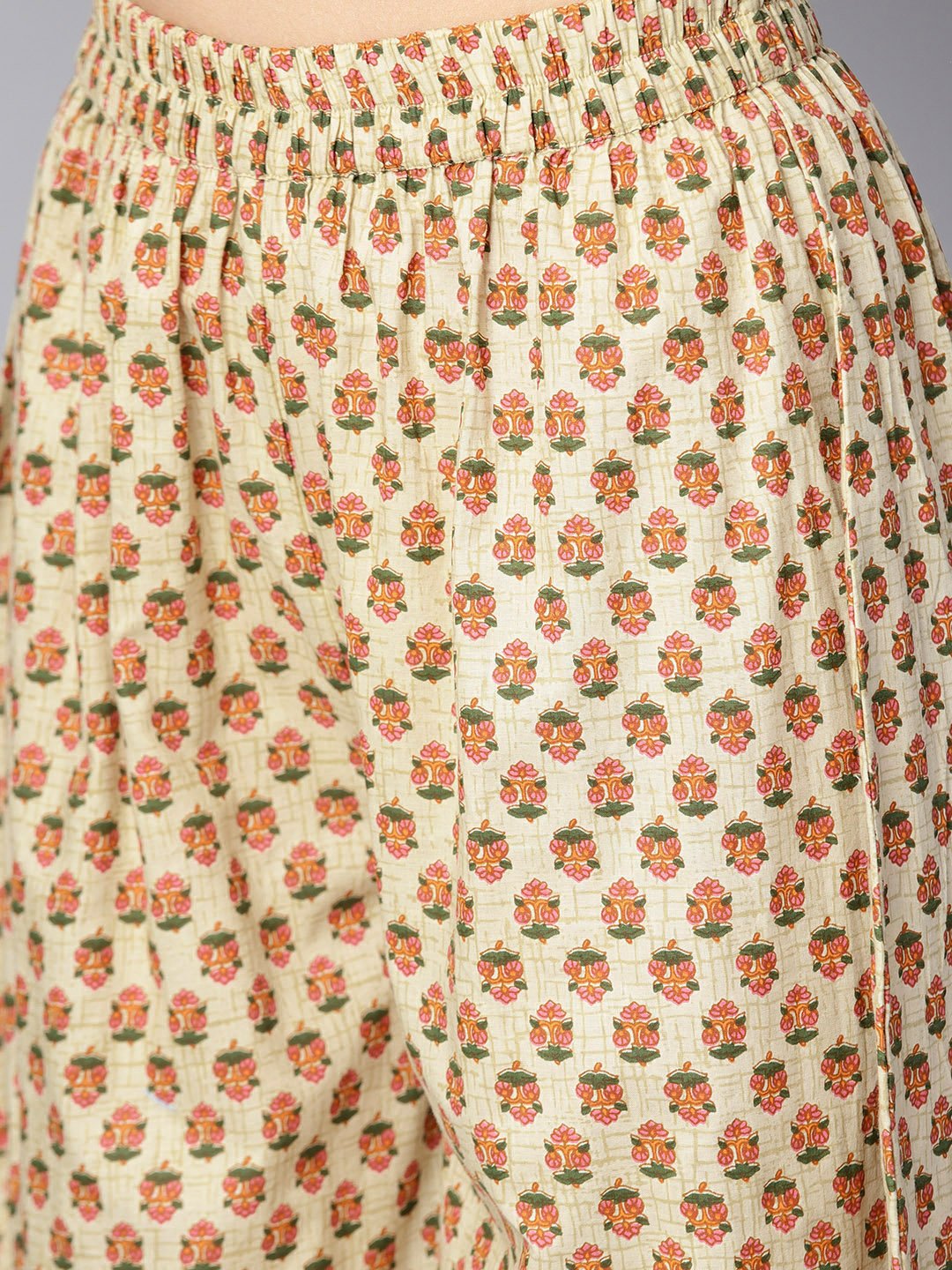 Cream Printed Front Yoke Kurta  Set  With Palazzo | LASVINI - Redefining Indian Fashion with Elegance