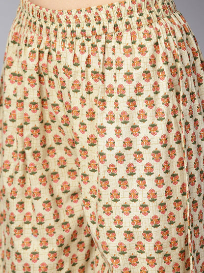 Cream Printed Front Yoke Kurta  Set  With Palazzo | LASVINI - Redefining Indian Fashion with Elegance