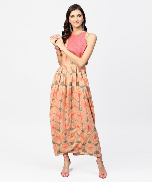 Multi Colored Maxi Dress With Madarin Collar With Overlapped Jacket | LASVINI - Redefining Indian Fashion with Elegance