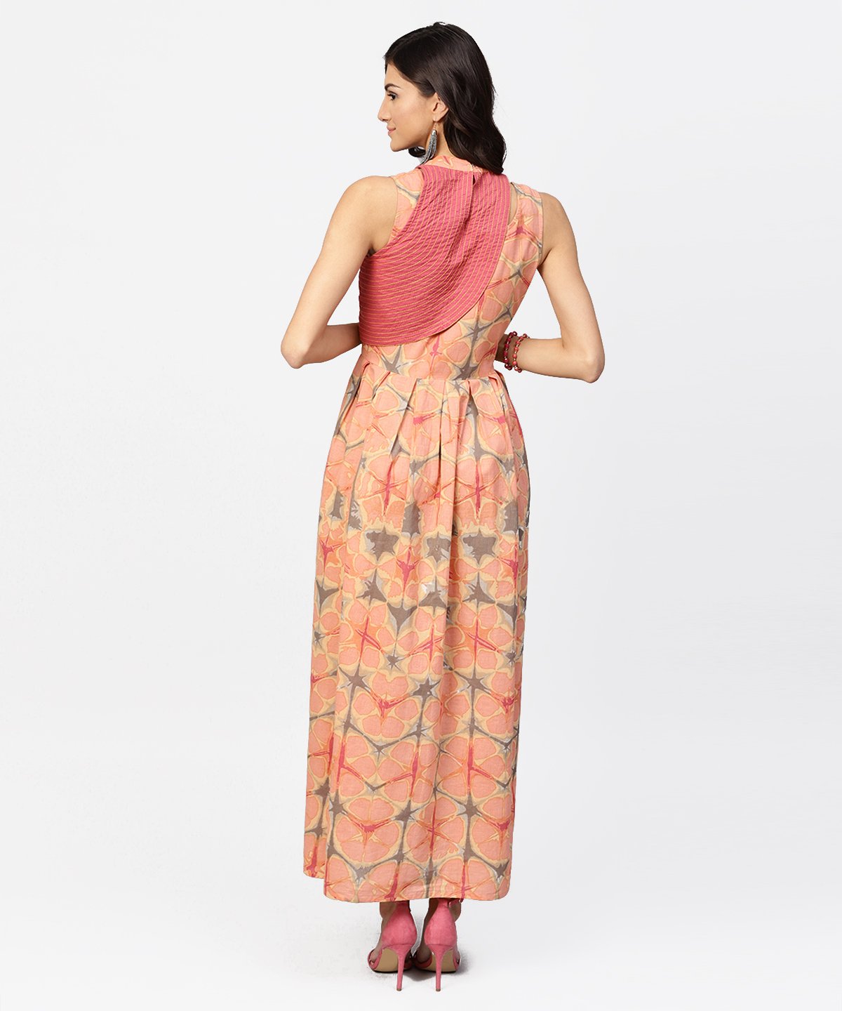 Multi Colored Maxi Dress With Madarin Collar With Overlapped Jacket | LASVINI - Redefining Indian Fashion with Elegance