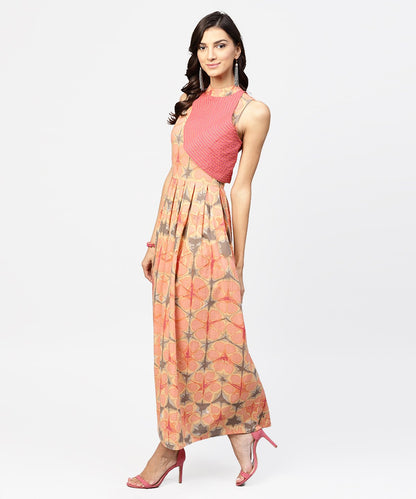 Multi Colored Maxi Dress With Madarin Collar With Overlapped Jacket | LASVINI - Redefining Indian Fashion with Elegance
