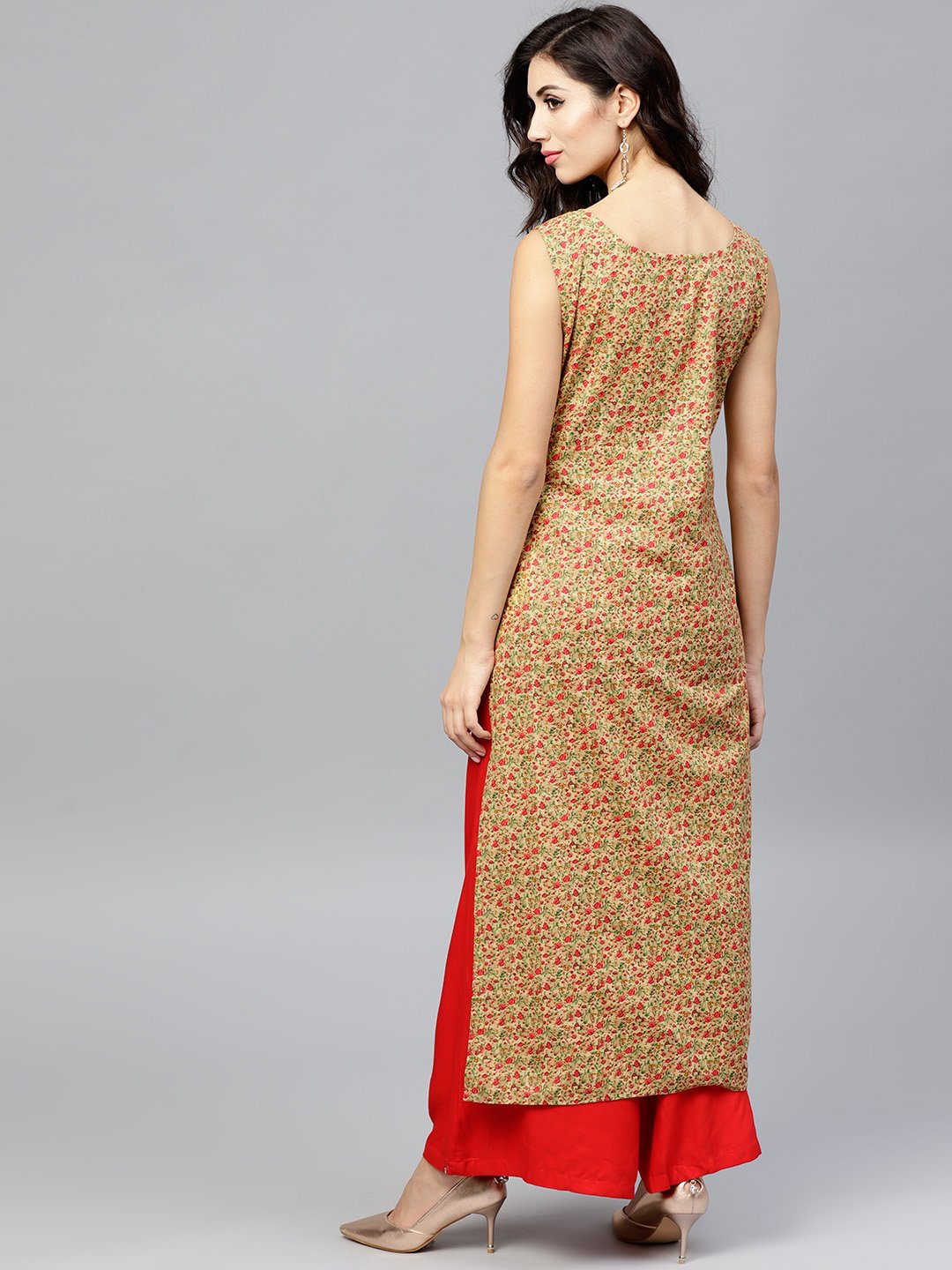 Floral Printed Calf Length Sleeveless Dress With Round Neck | LASVINI - Redefining Indian Fashion with Elegance