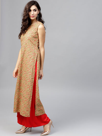 Floral Printed Calf Length Sleeveless Dress With Round Neck | LASVINI - Redefining Indian Fashion with Elegance